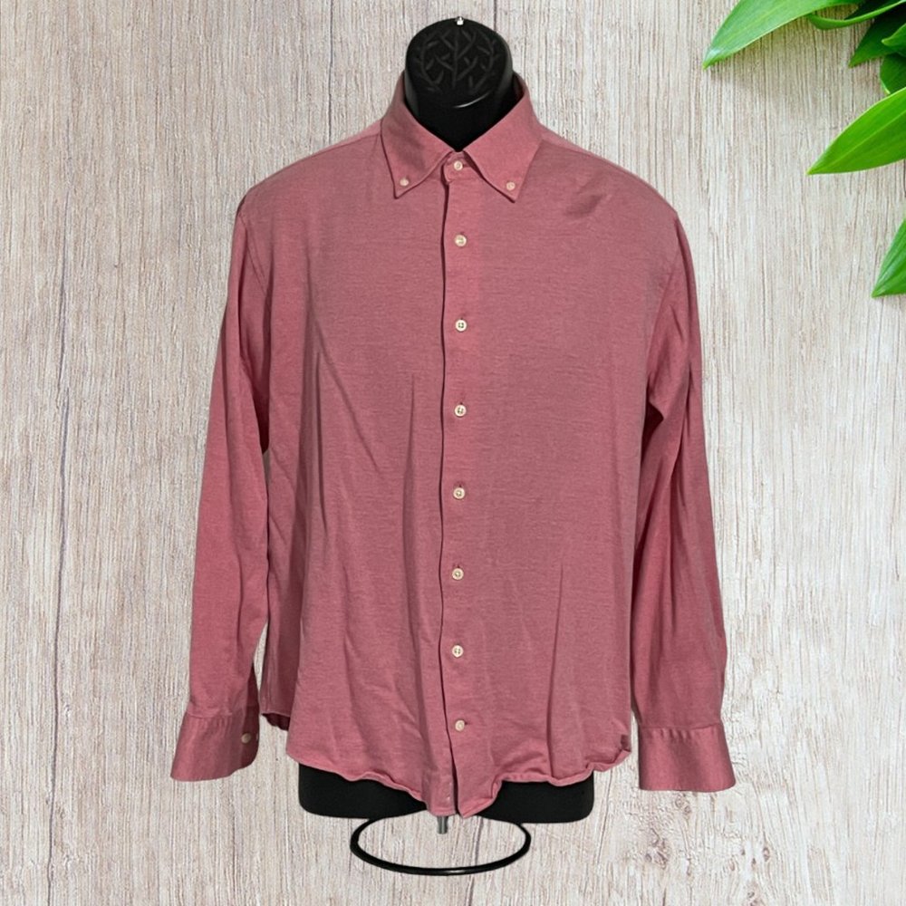 Peter Millar Long Sleeve Button Front Shirt, Solid Red, (P042923-6)